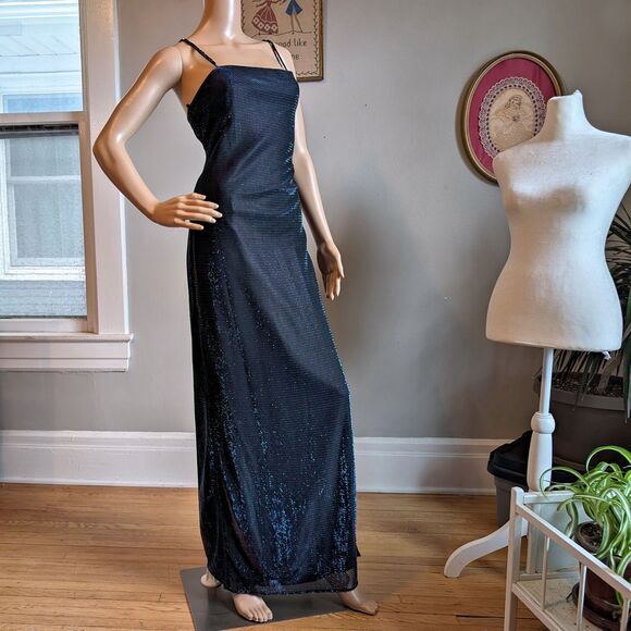 Vintage 1990s Jump Prom Dress Purple Metallic Whimsygoth Formal Slit Size 13 - Picture 3 of 15